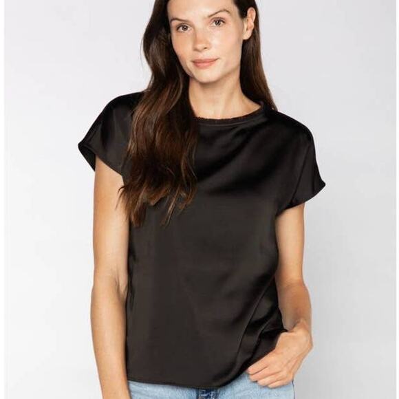 edge Tops - S'edge Astor Silky Short Sleeve Top Stretch Tee in Black XS NWT Quiet Luxury